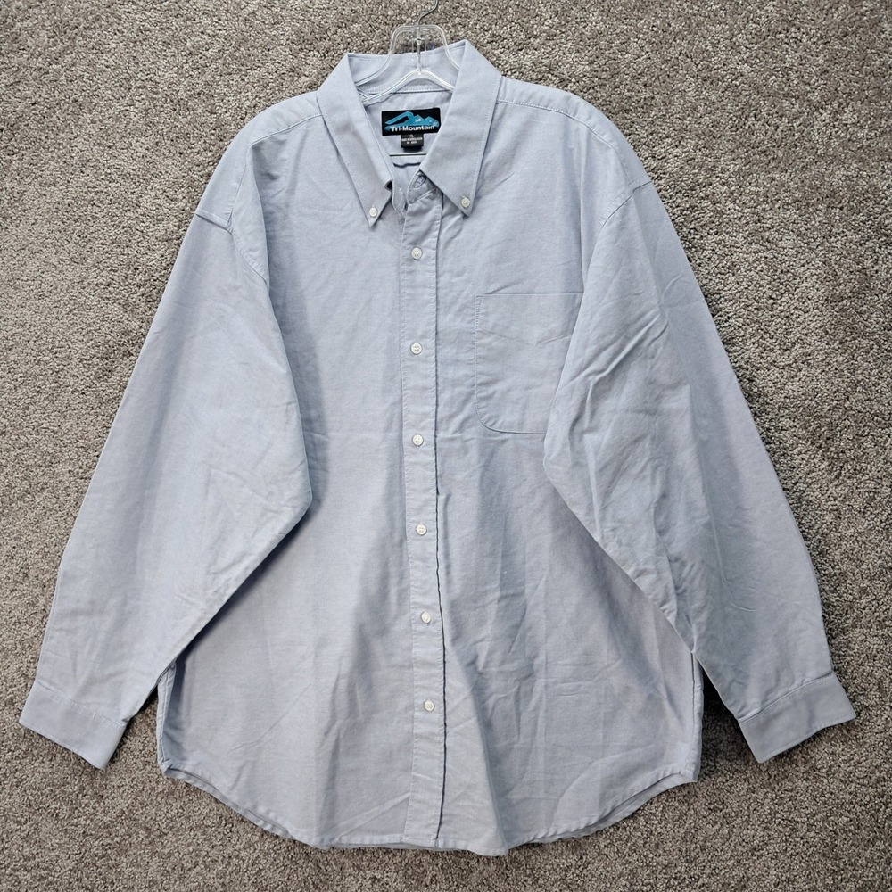 Tri-Mountain Mens XL Blue Oxford Button Down Long Sleeve Shirt Chest‎ Pocket
